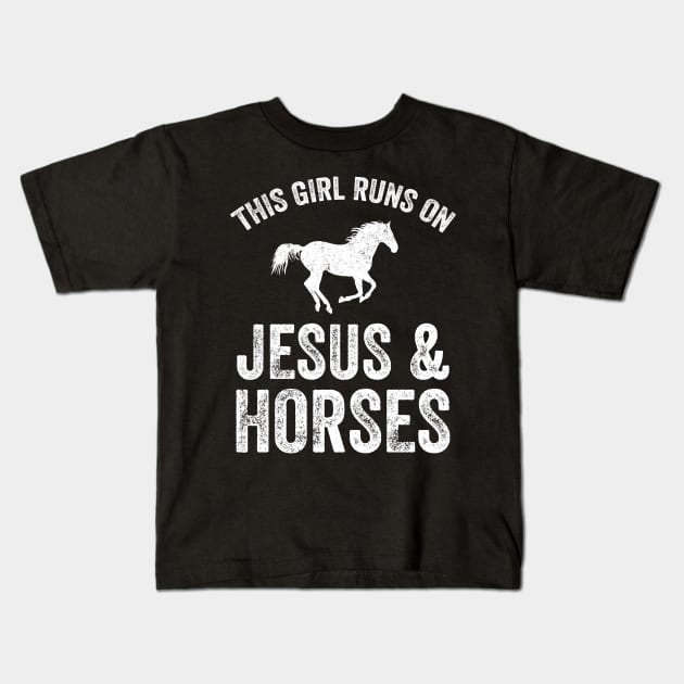 This girl runs on jesus and horses Kids T-Shirt by captainmood